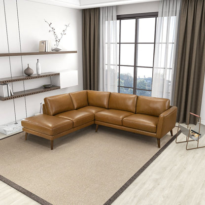 Benson Tan Leather Sectional Sofa Left Facing Chaise