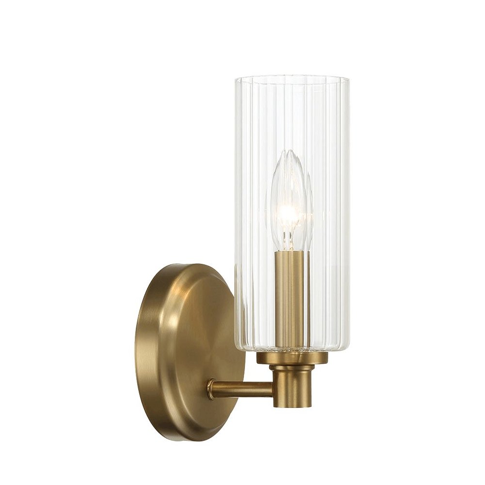Jardin Single Light Wall Sconce With Clear Ribbed Glass - Satin Brass