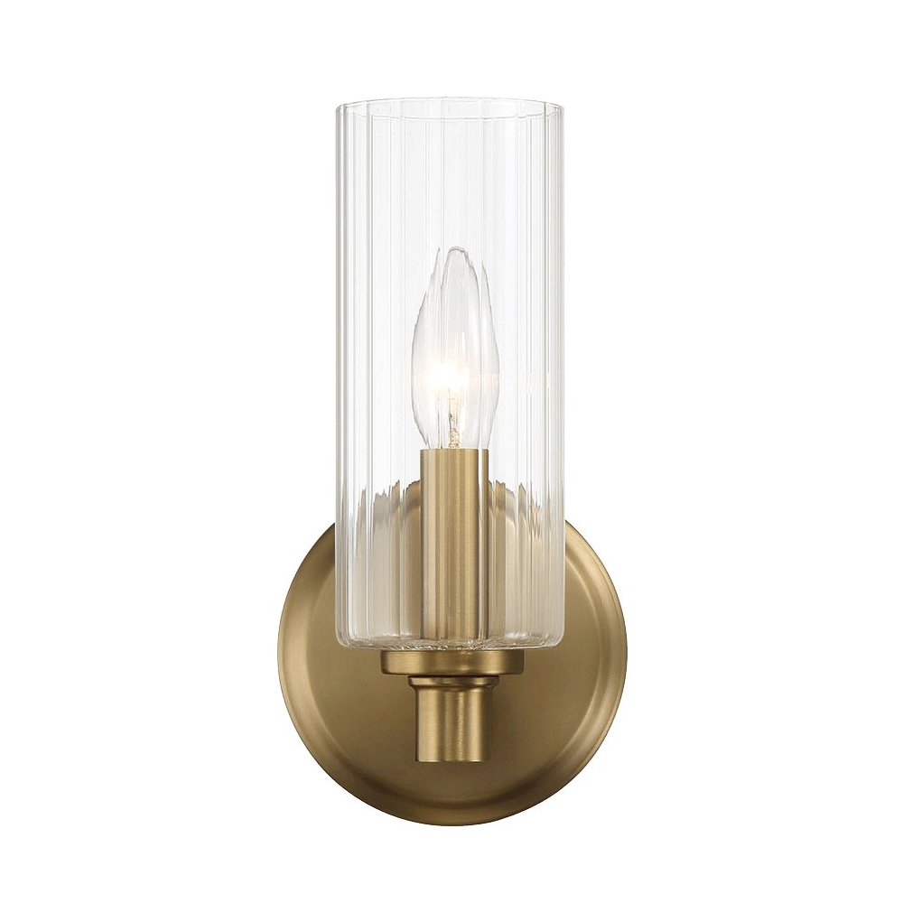 Jardin Single Light Wall Sconce With Clear Ribbed Glass - Satin Brass
