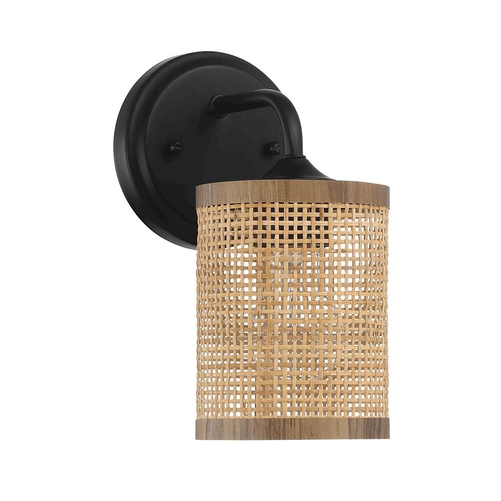 Reef 1-Light Rattan Wall Sconce with Black Metal Finish