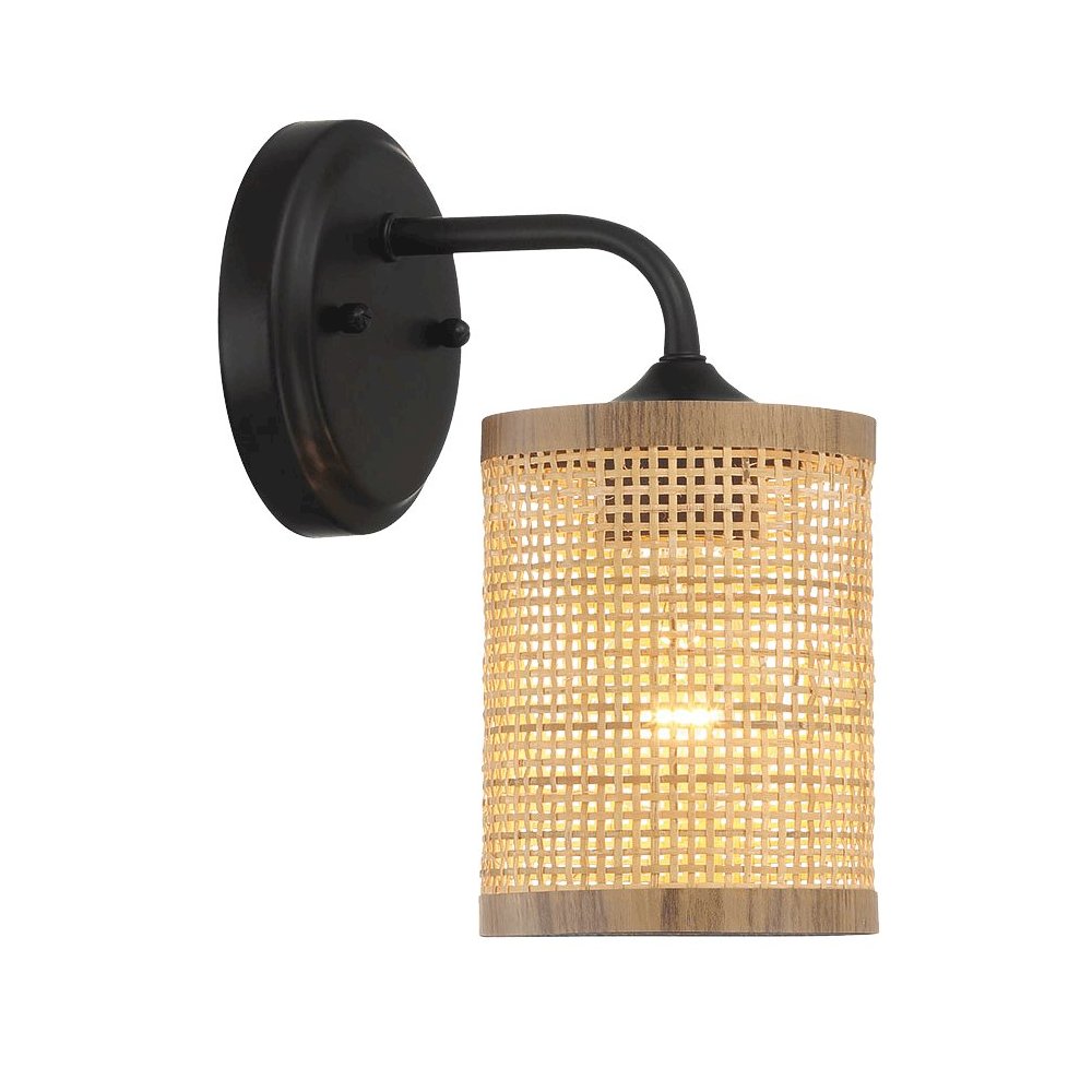 Reef 1-Light Rattan Wall Sconce with Black Metal Finish