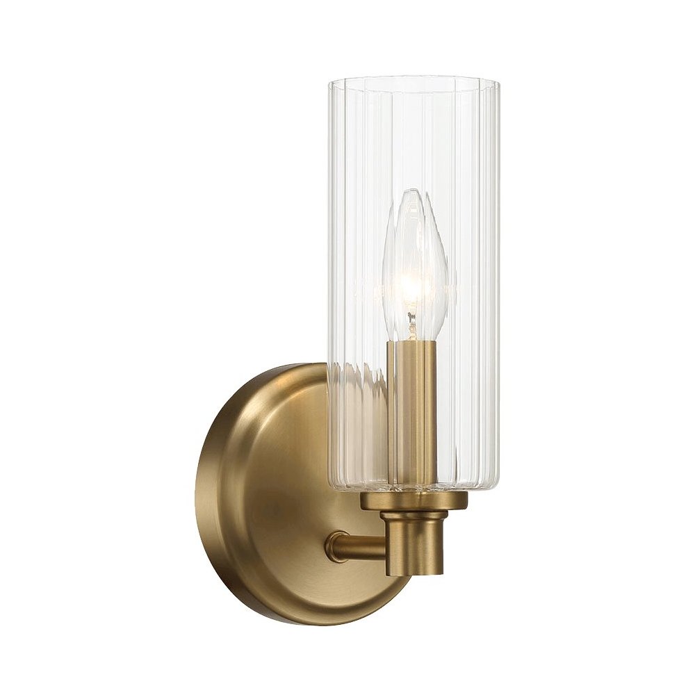 Jardin Single Light Wall Sconce With Clear Ribbed Glass - Satin Brass