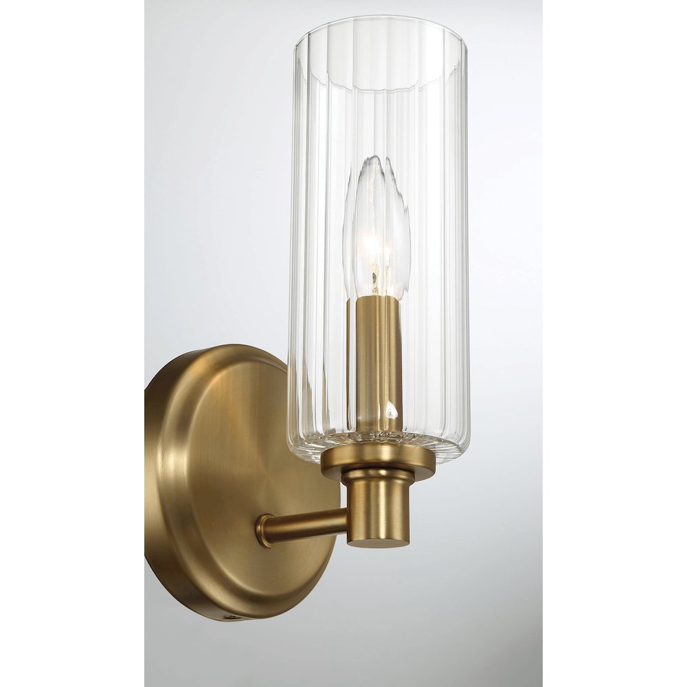 Jardin Single Light Wall Sconce With Clear Ribbed Glass - Satin Brass