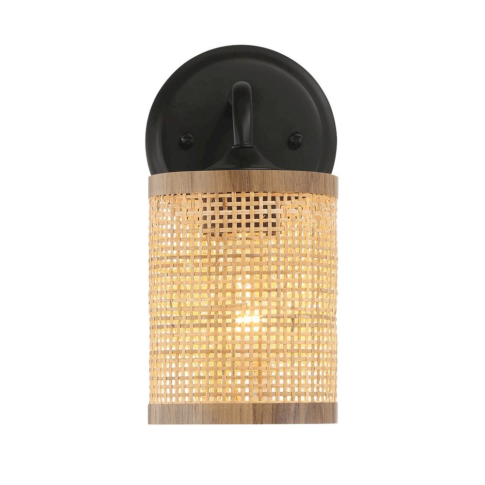 Reef 1-Light Rattan Wall Sconce with Black Metal Finish
