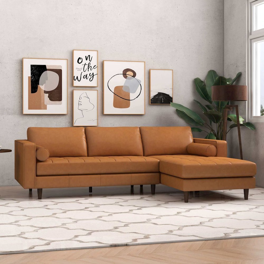 Anthony Genuine Tan Leather Right-Facing Sectional Sofa