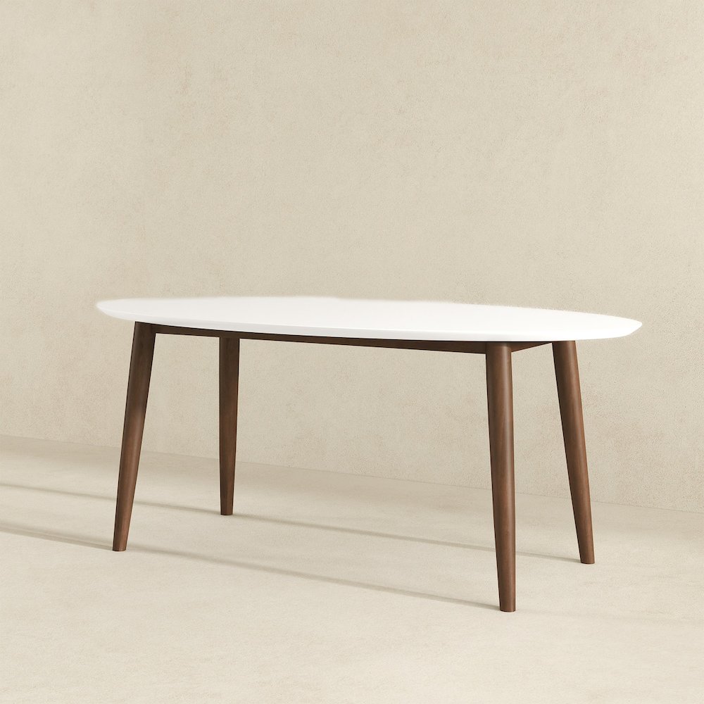 Ada Mid Century Modern Style Solid Wood White Top Oval Dining Table