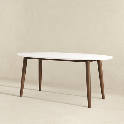 Ada Mid Century Modern Style Solid Wood White Top Oval Dining Table
