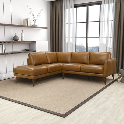 Benson Tan Leather Sectional Sofa Left Facing Chaise
