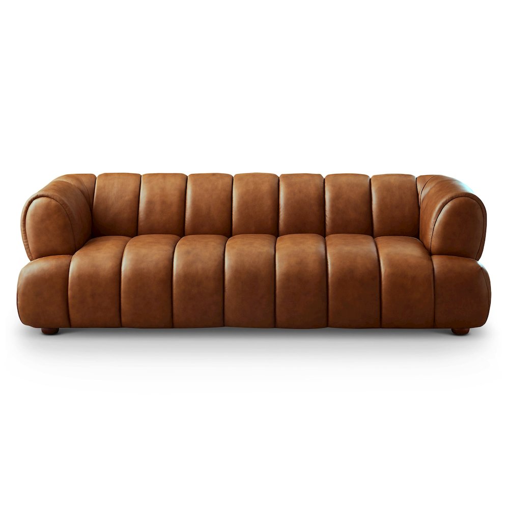 89.7'' Leather Sofa in Beige, Modern Living Room Couch with Comfortable Design