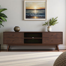Mid Century Modern Walnut TV Stand for TVs, Solid Wood TV Cabinet