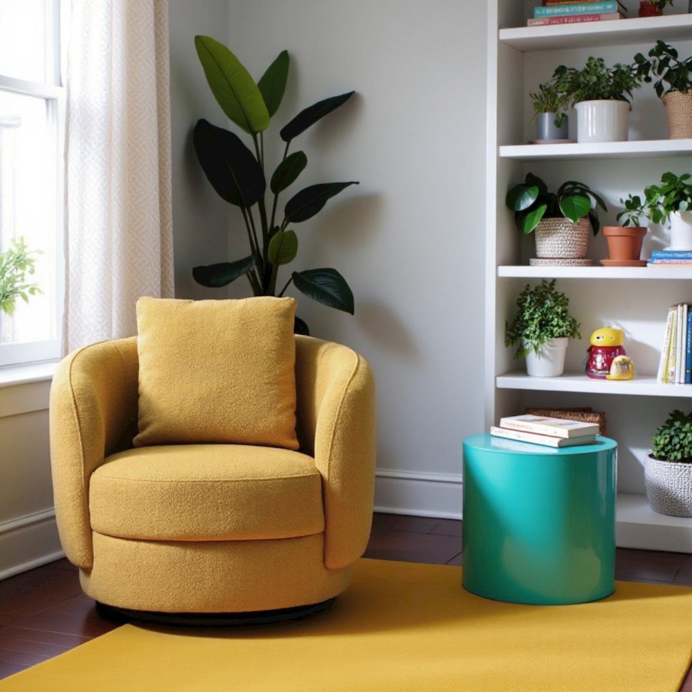 Yellow Boucle Lounge Chair with Solid Wood Frame, Ideal Accent Chair