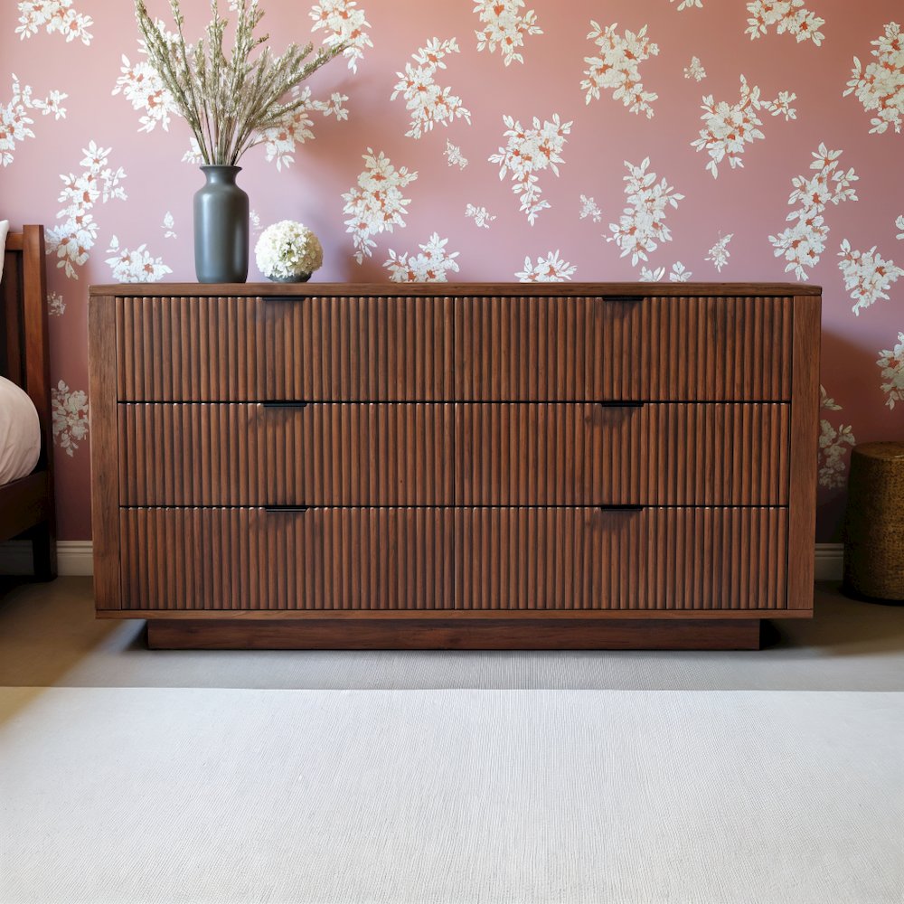 Solid Wood 6 Drawer Dresser for Bedroom with Walnut Finish, Brown Color
