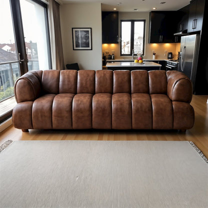 89.7'' Leather Sofa in Beige, Modern Living Room Couch with Comfortable Design