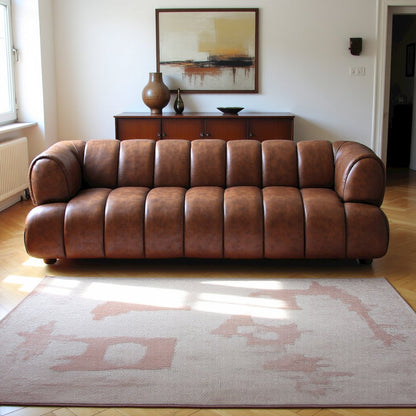 89.7'' Leather Sofa in Beige, Modern Living Room Couch with Comfortable Design