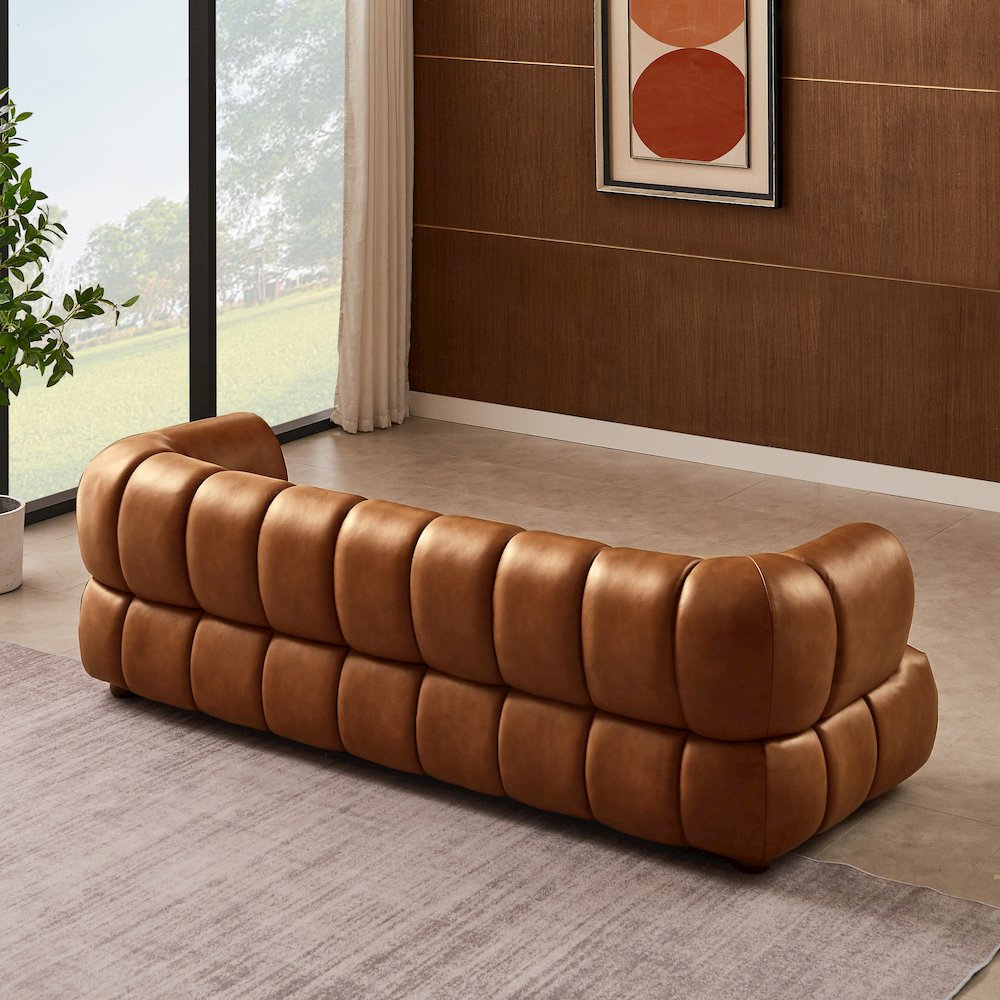 Jasmin Mid-Century Modern Cognac Genuine Leather Sofa
