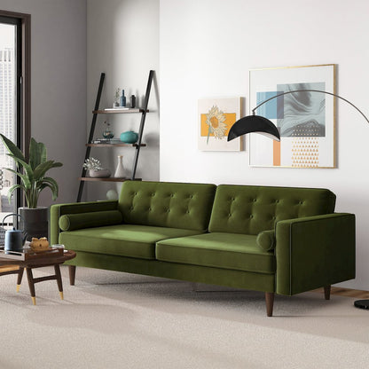Casey Mid Century Modern Olive Green Velvet Sofa
