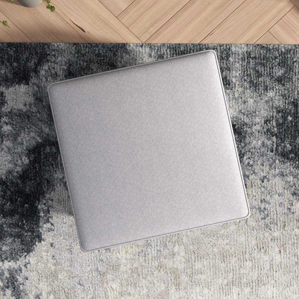 Amber Square Upholstered Ottoman (Light Gray Linen)