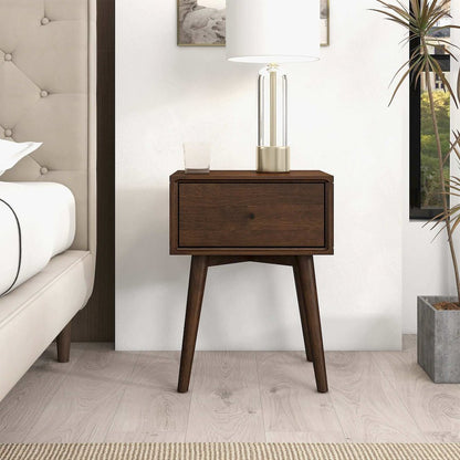 Avery Solid Wood Walnut Night Stand with Single Drawer