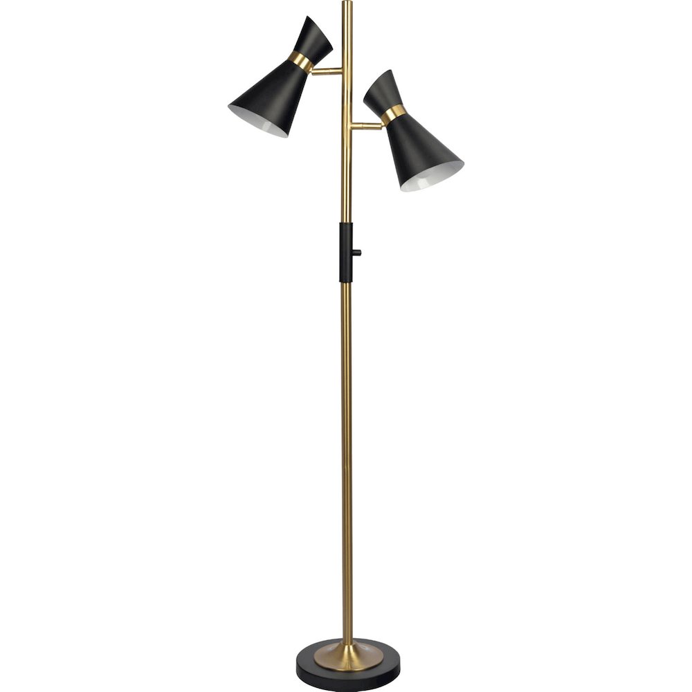 Axis Brassed Gold Floor Lamp with 4-Way Switch Double Spots with Metal Base