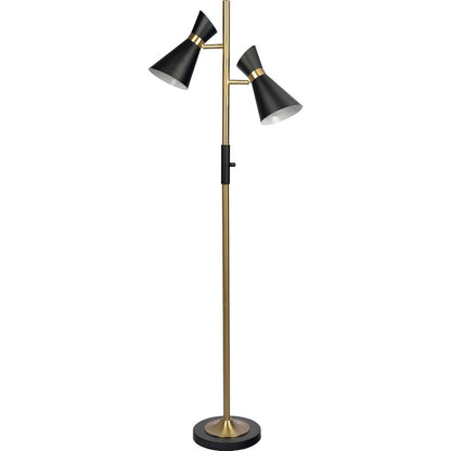 Axis Brassed Gold Floor Lamp with 4-Way Switch Double Spots with Metal Base