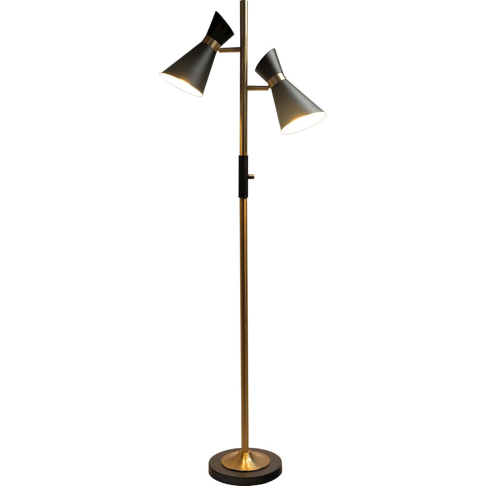 Axis Brassed Gold Floor Lamp with 4-Way Switch Double Spots with Metal Base