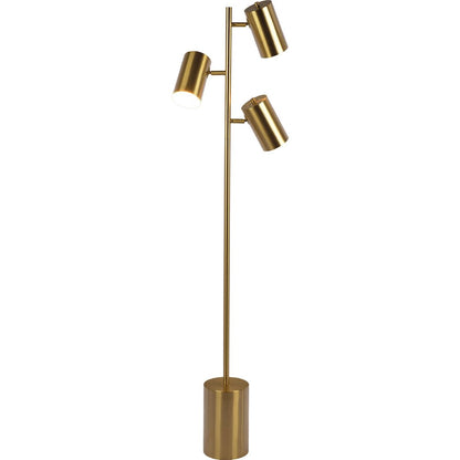 Harmony Brassed Gold Floor Lamp with Rotary Switch Triple Spots Metal Block Base