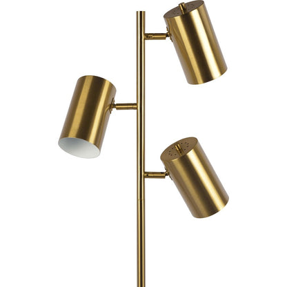Harmony Brassed Gold Floor Lamp with Rotary Switch Triple Spots Metal Block Base