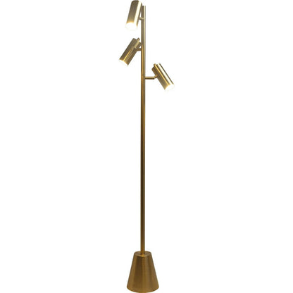 Lumina Brassed Gold Floor Lamp with Rotary Switch Triple Spots Metal Cone Base