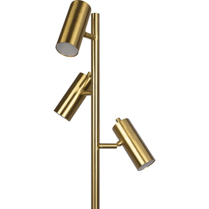 Lumina Brassed Gold Floor Lamp with Rotary Switch Triple Spots Metal Cone Base
