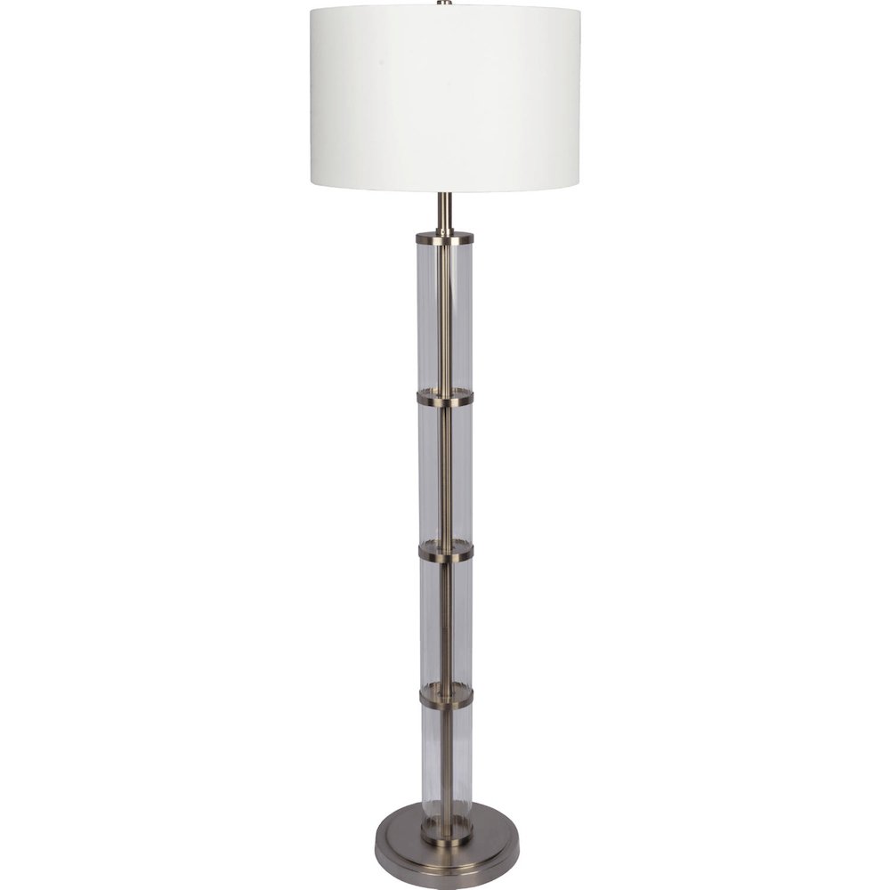 Brushed Nickel Floor Lamp with 3-Way Rotary Switch Clear Glass Body  Metal Base