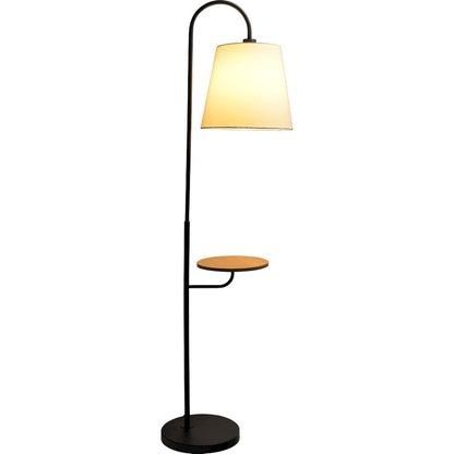 Seoul Black Floor Lamp with Rotary Switch Wood Table Metal Base
