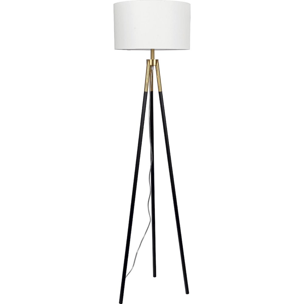 Sway Brassed Gold Floor Lamp with On/Off Switch Triple Legs White Fabric Shade