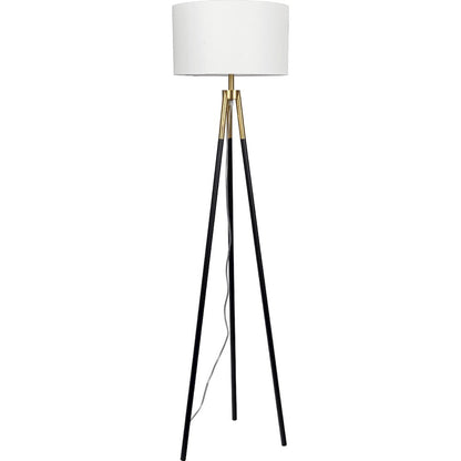 Sway Brassed Gold Floor Lamp with On/Off Switch Triple Legs White Fabric Shade
