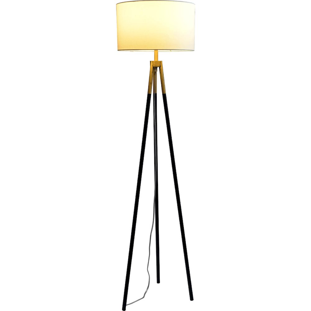 Sway Brassed Gold Floor Lamp with On/Off Switch Triple Legs White Fabric Shade