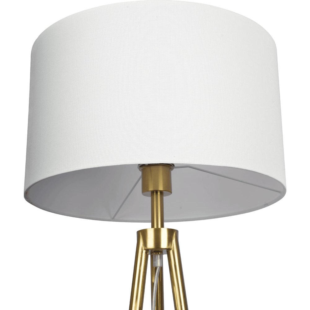 Sway Brassed Gold Floor Lamp with On/Off Switch Triple Legs White Fabric Shade