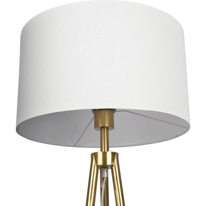 Sway Brassed Gold Floor Lamp with On/Off Switch Triple Legs White Fabric Shade