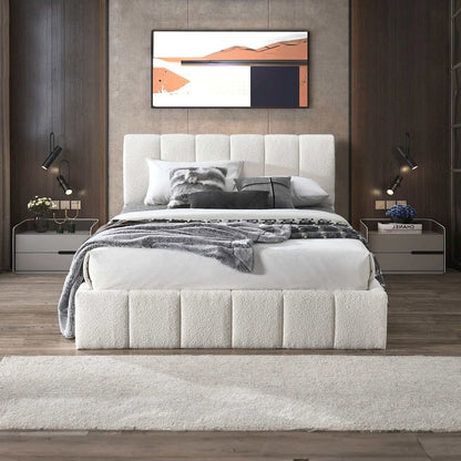 Hilar White Boucle Platform Bed King Size