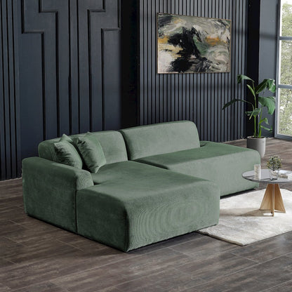 Mar Sectional Green Corduroy Sofa (Left Facing)