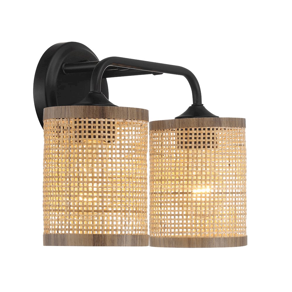 Quell 2-Light Rattan Wall Sconce with Black Metal Finish