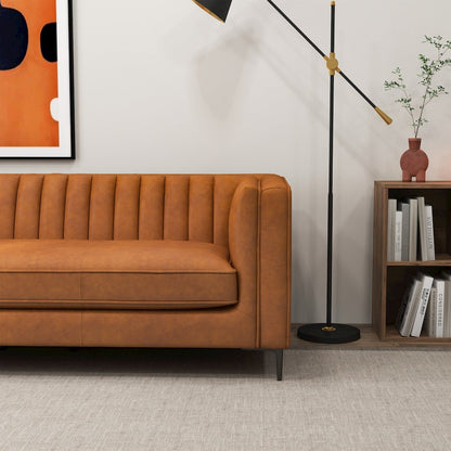 Angelina Cognac PU Leather Sofa 84"