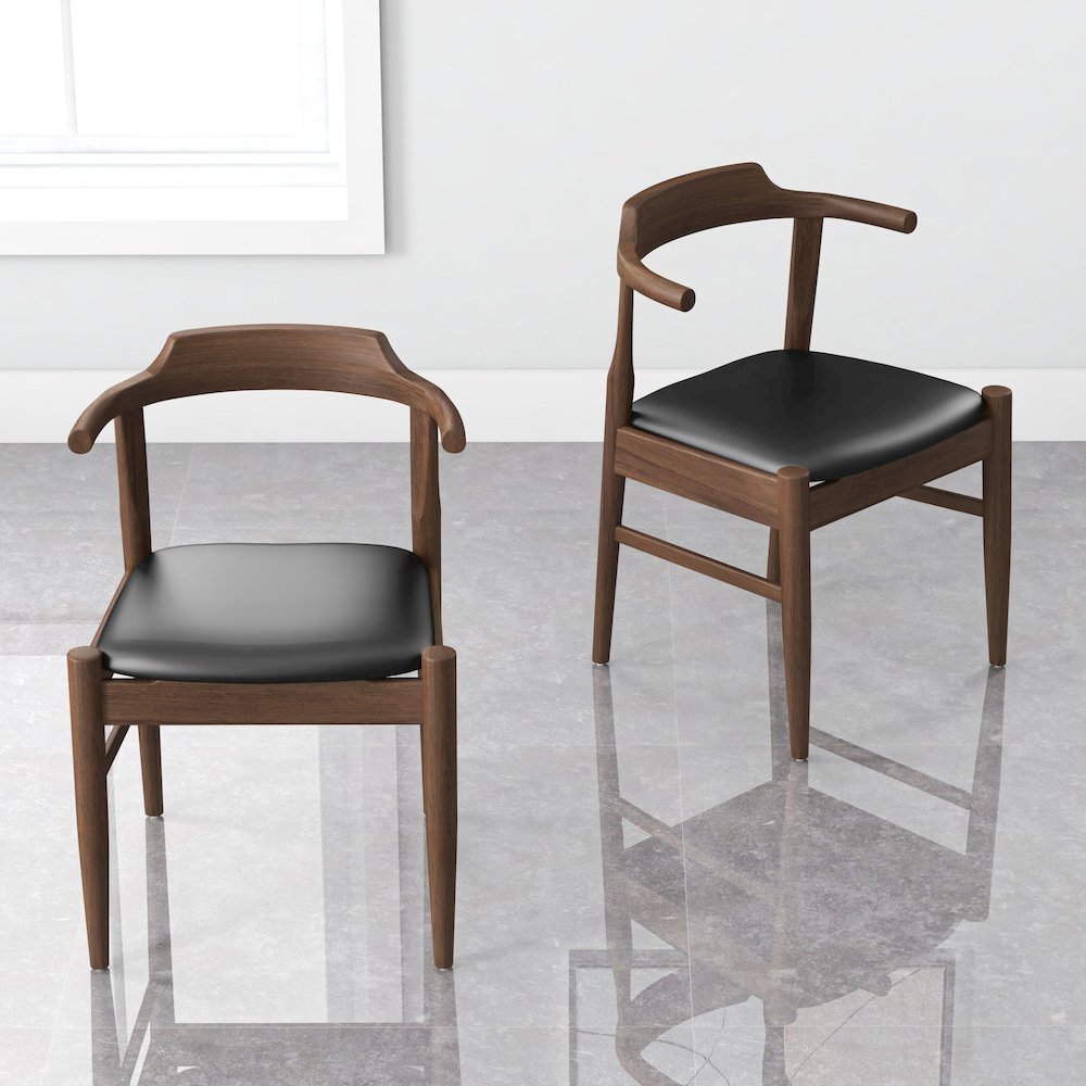 Leon Mid-Century Modern Black Vegan Leather Dining Chair (Set of 2)