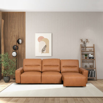 Grant Triple Power Convertible Cognac Leather Sofa