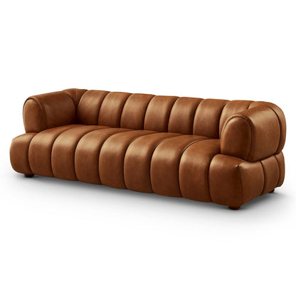 Jasmin Mid-Century Modern Cognac Genuine Leather Sofa