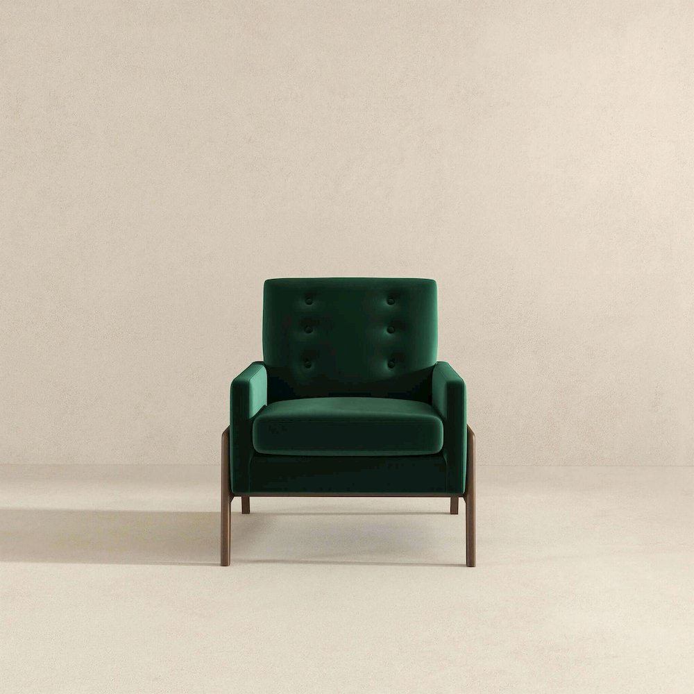 Cole Solid Wood Green Velvet Lounge Chair