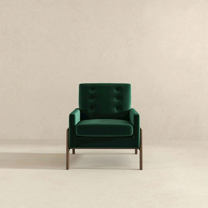 Cole Solid Wood Green Velvet Lounge Chair