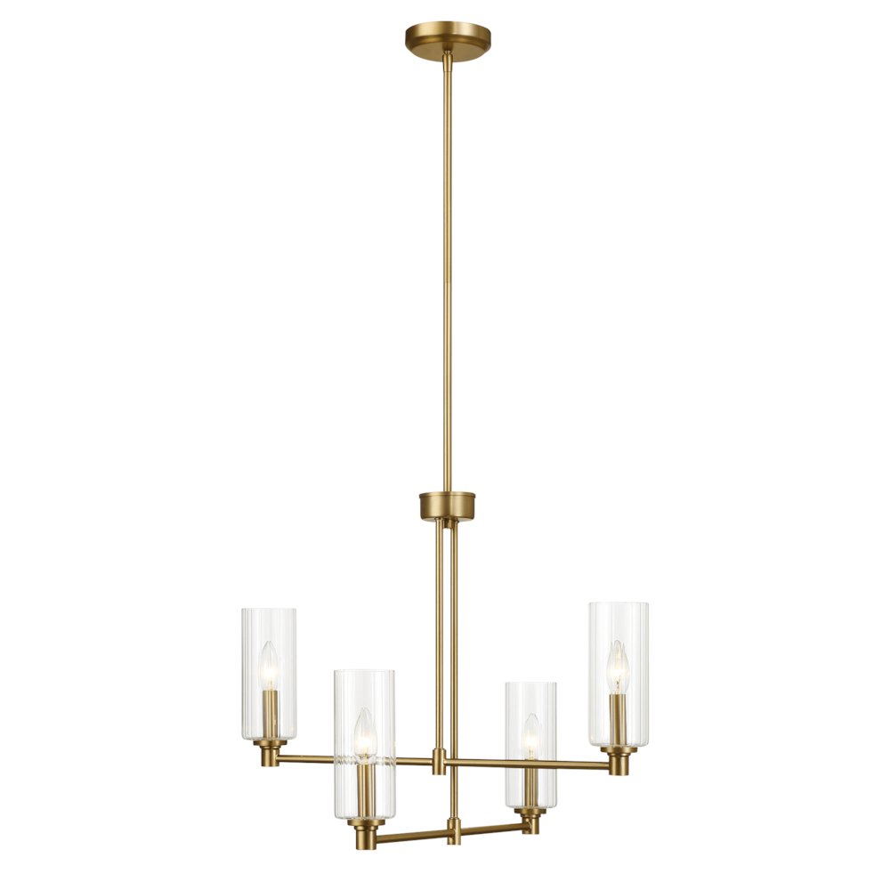 Enigma Four Lights Chandelier With Clear Ribbed Glass -Satin Brass
