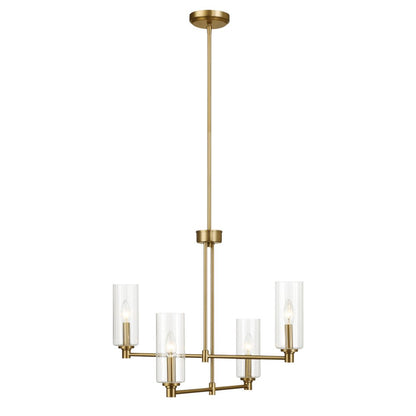 Enigma Four Lights Chandelier With Clear Ribbed Glass -Satin Brass