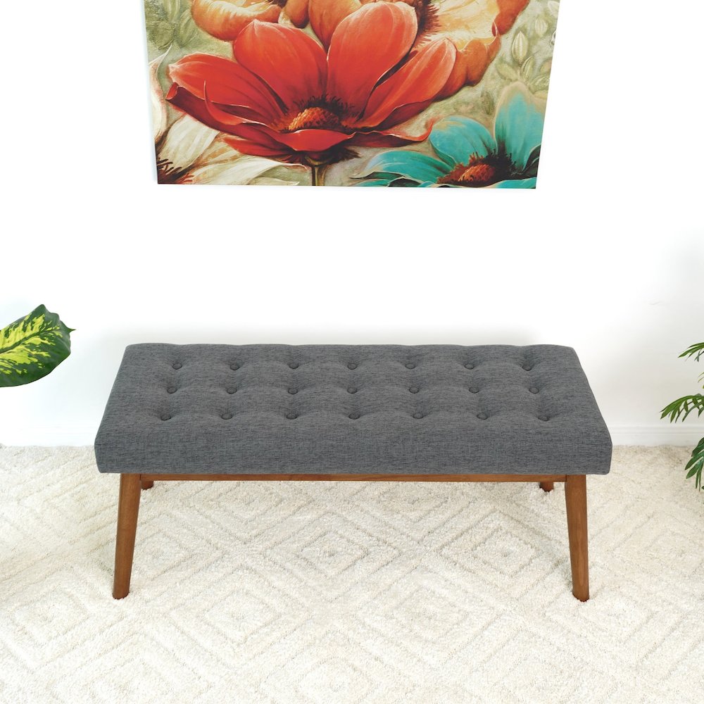 Delilah Modern Dark Gray Fabric Bench