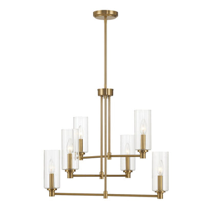 Timeless Six Lights Chandelier With Clear Ribbed Glass - Satin Brass