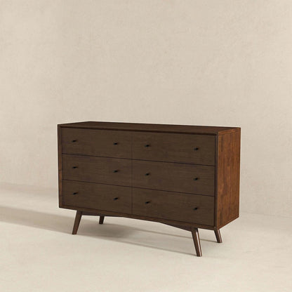 Caroline Mid Century Modern Walnut Dresser 6 Drawer